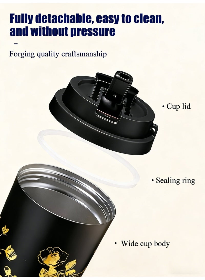 AHAKAC Coffee Mugs with Straw Vacuum Insulated Coffee Cups Tea Cup Travel Mug Leakproof Double Wall Stainless Steel Reusable Coffee Cup with Lid for Hot and Cold Drinks with Hanging Rope - Image 4